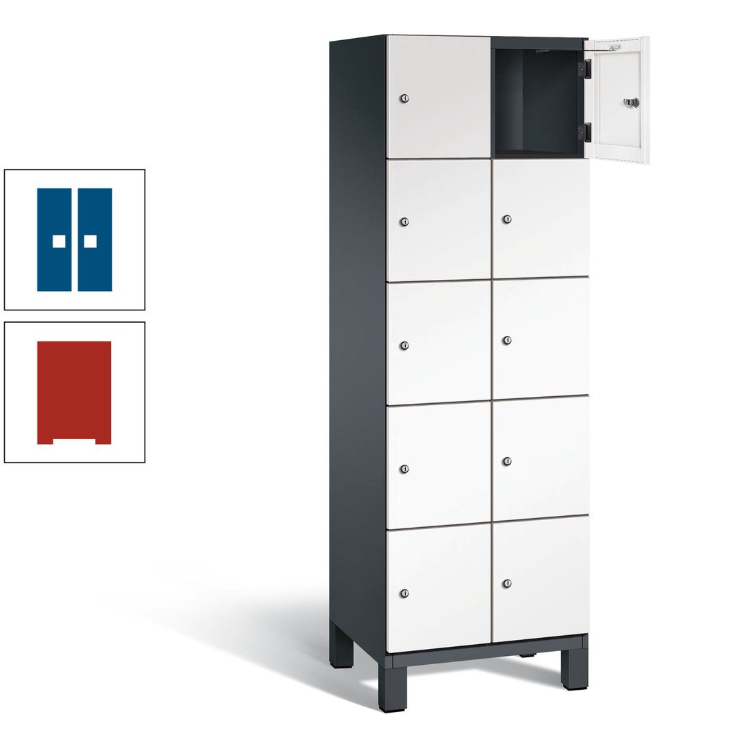 Fächerschrank, Stahlschrank, 10 Fächer, Türöffnungsbegrenzer, Füße, 1.980 x 600 x 525 mm (HxBxT), Korpus anthrazitgrau, Front anthrazitgrau