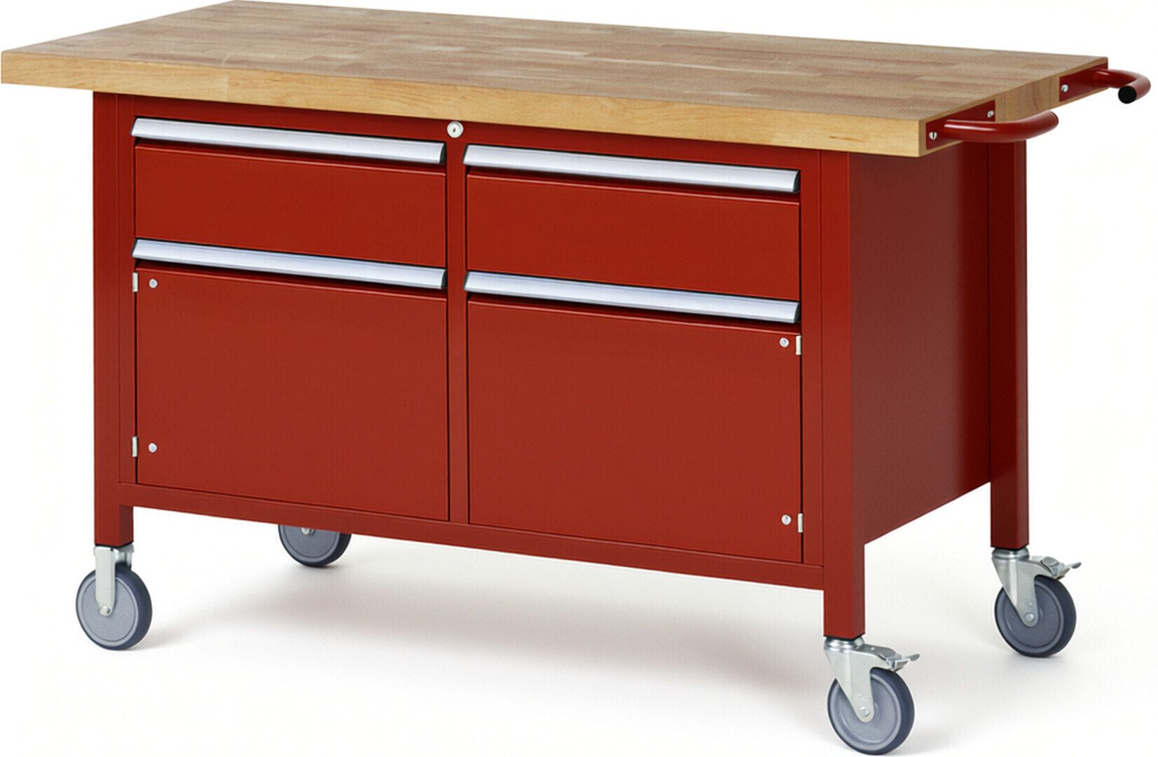 Mobile Werkbank, 2 Schränke - 2 Schubladen - Teilauszug - 180:2 - Höhe 880-1.080 mm - 1.500 x 700 mm - 450 kg - Buche - Anthrazitgrau