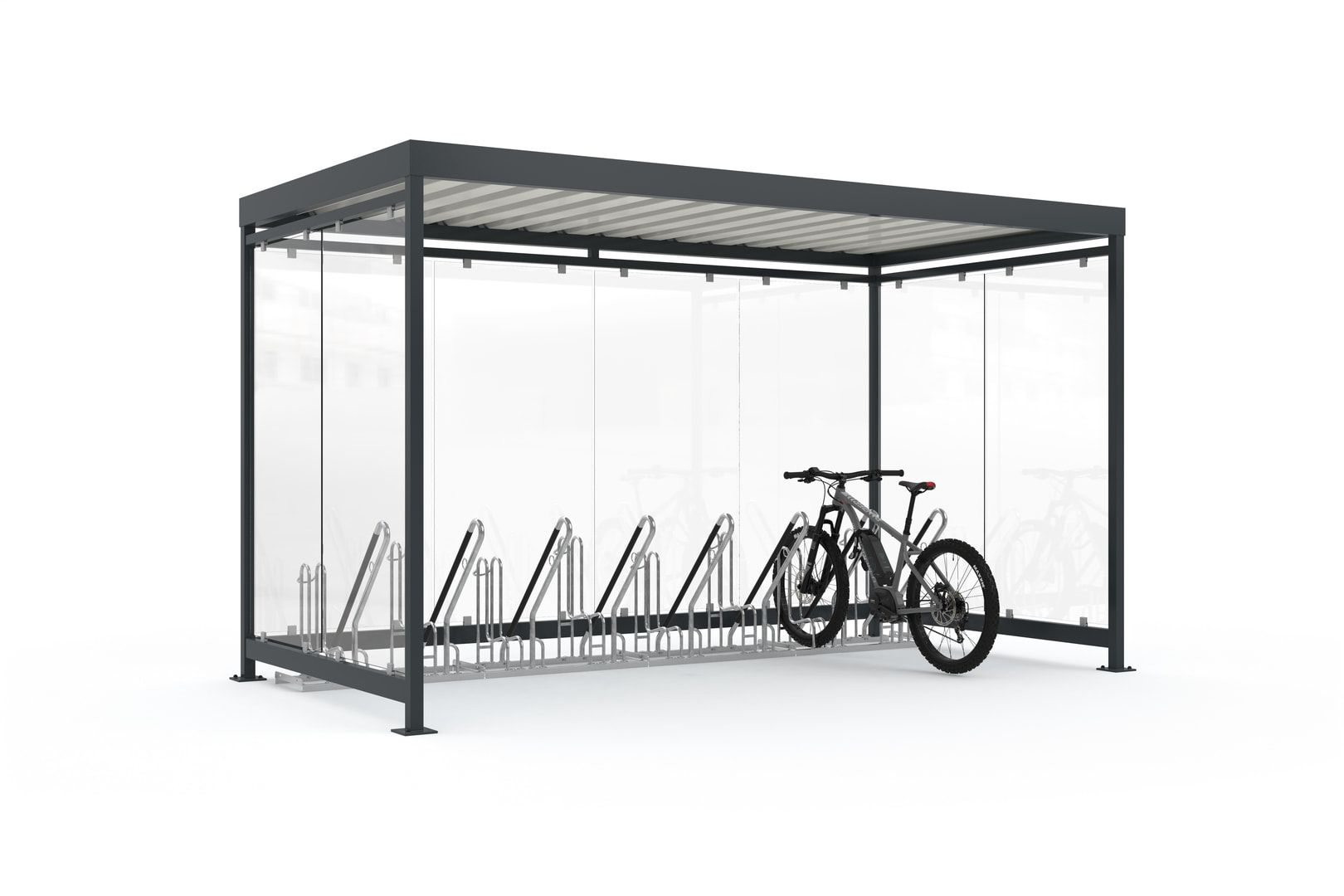 Fahrradunterstand, Raucherunterstand, Bausatz, 12-13 Personen, 2.510 x 4.195 x 2.165 mm (HxBxT), 8 Wände, Elfenbein