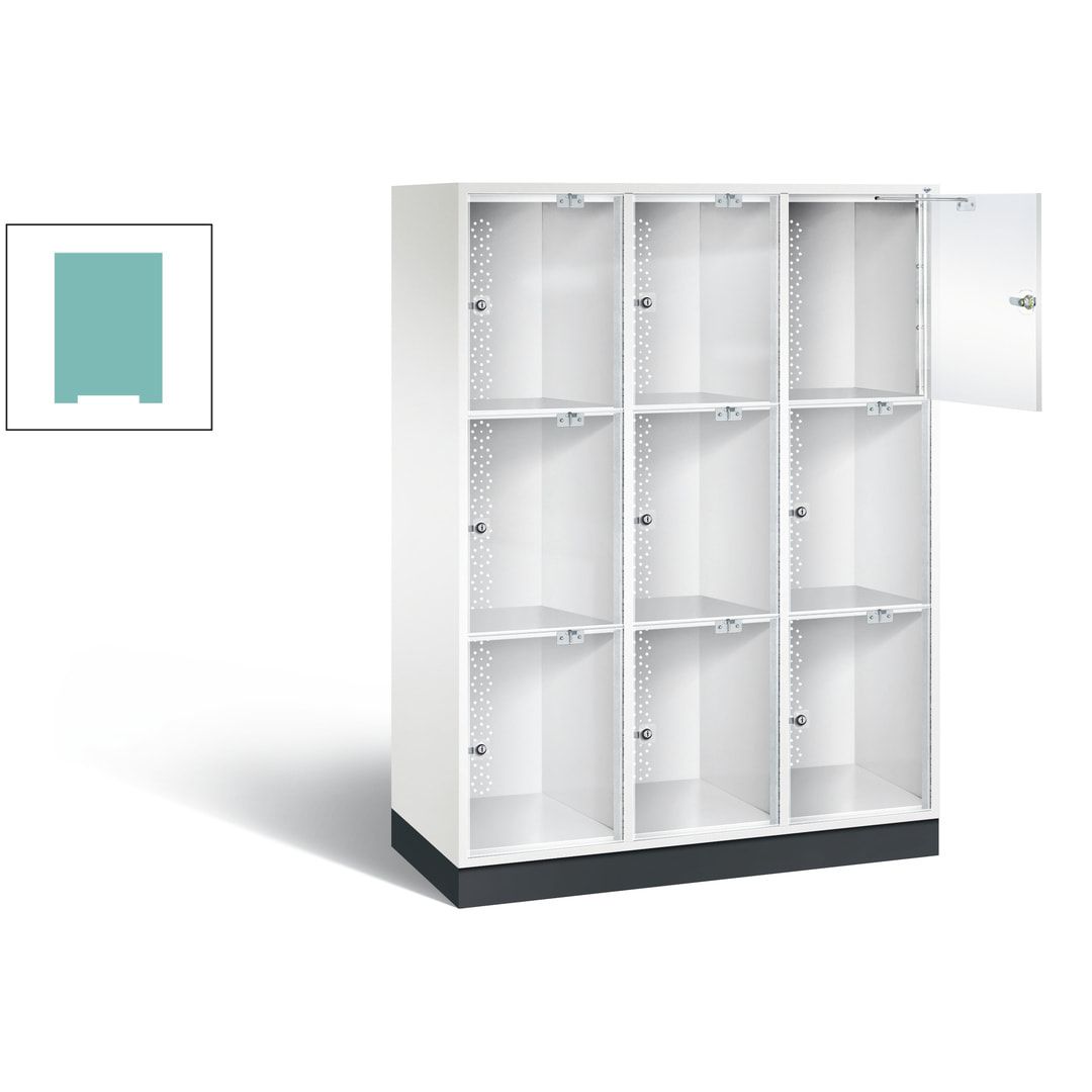 Schließfachschrank, Fächerschrank mit Türen aus Acrylglas, 2 Abteile, 6 Fächer, Zylinderschloss, 1.750 x 1.220 x 500 mm (HxBxT), Korpus anthrazitgrau