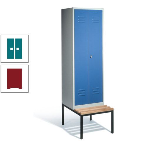 Doppel-Spindschrank, Buche Sitzbank untergebaut, 2 Abteile a 300 mm, Korpus lichtgrau, Tür anthrazitgrau, 2.090 x 610 x 815 mm (HxBxT)