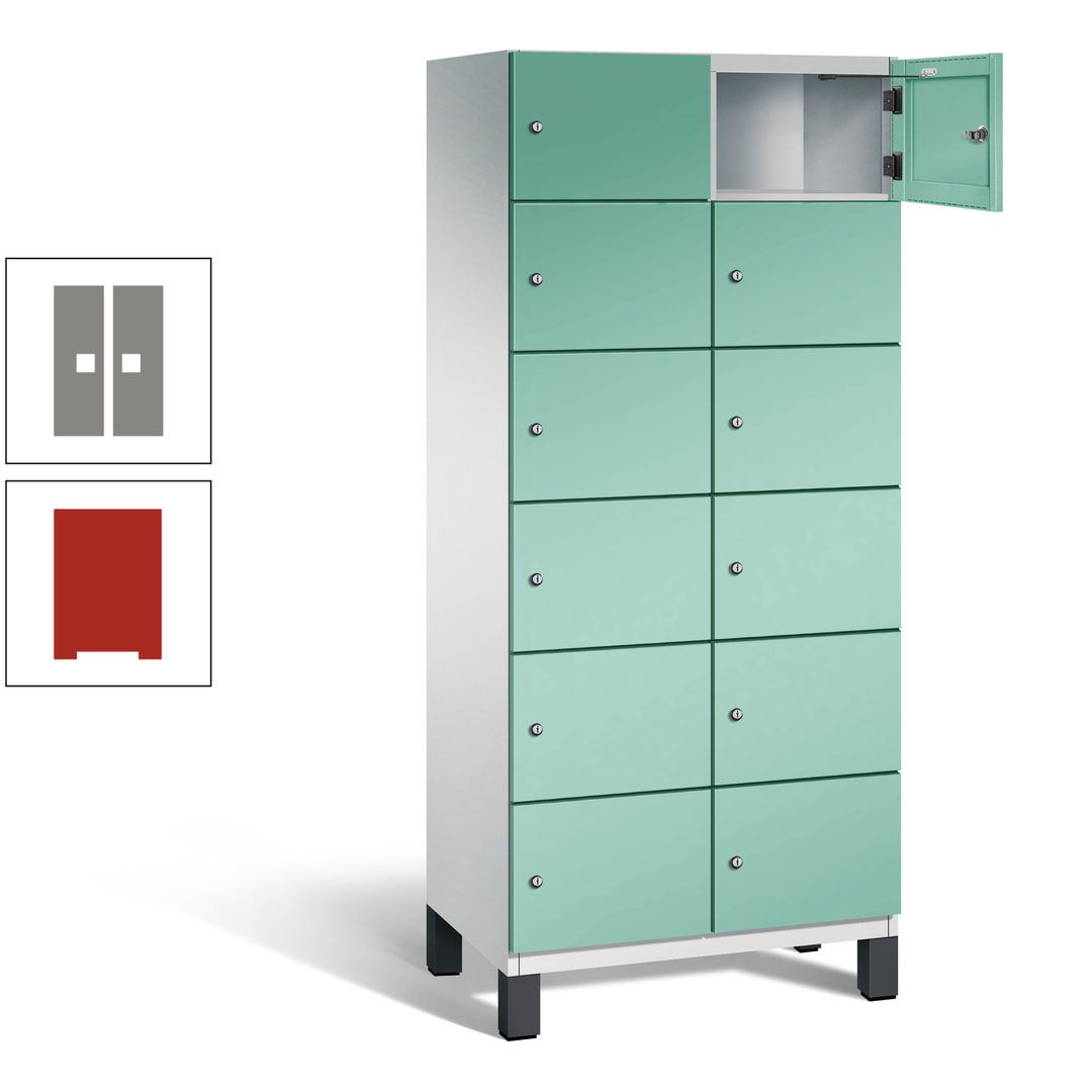Fächerschrank, Stahlschrank, 12 Fächer, Türöffnungsbegrenzer, Füße, 1.980 x 800 x 525 mm (HxBxT), Korpus anthrazitgrau, Front anthrazitgrau