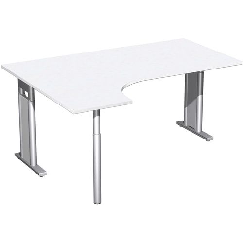 Eckschreibtisch, Ecke links, Füße einseitig verkürzt, C-Fuß Pro, höhenverstellbar, 680-820 x 1.600 x 1.200 mm (HxBxT), Dekor Ahorn
