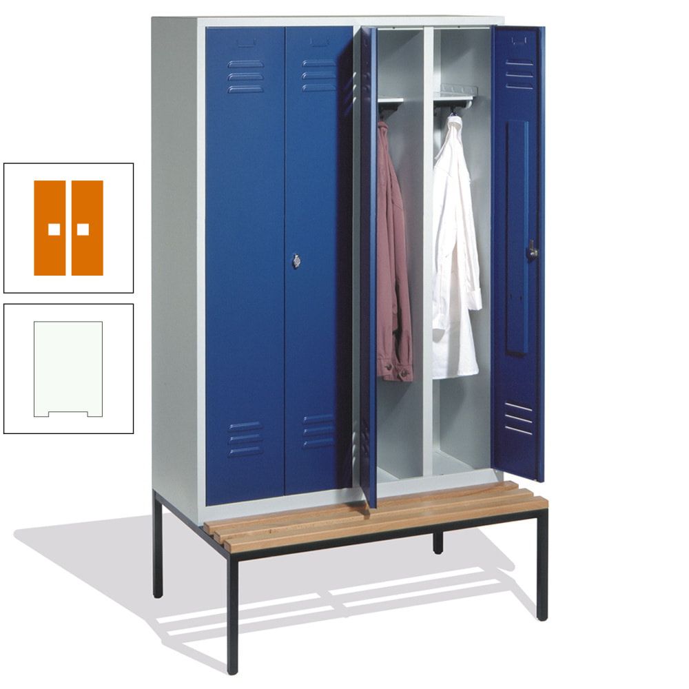 Doppel-Spindschrank, Buche Sitzbank untergebaut, 4 Abteile a 300 mm, Korpus lichtgrau, Tür anthrazitgrau, 2.090 x 1.190 x 815 mm (HxBxT)