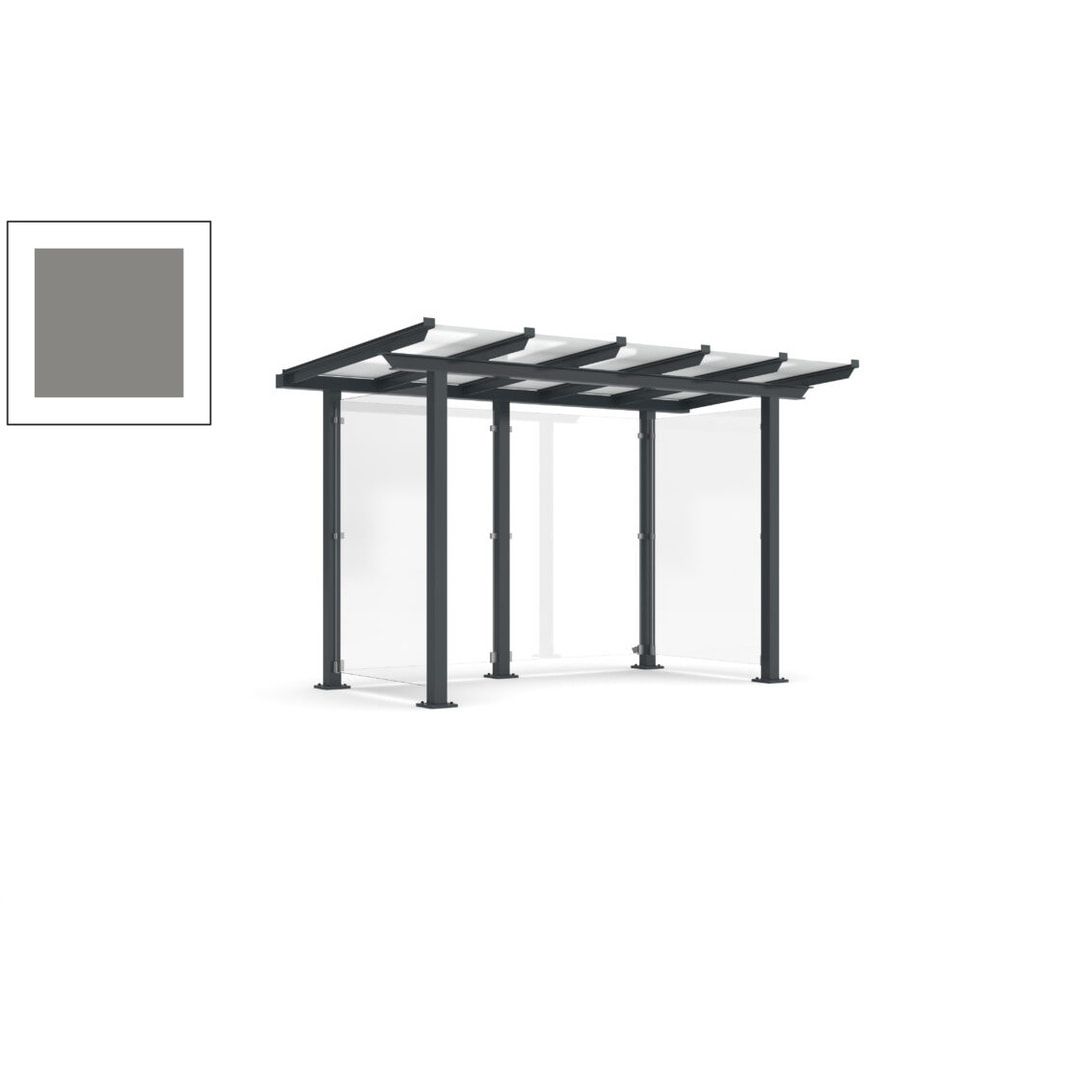 Unterstand mit Pultdach und Sicherheitsglas - feuerverzinkt und farbbeschichtet - 2.435 x 3.850 x 2.090 (HxBxT) - Farbe Achatgrau