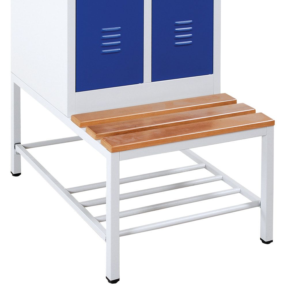 Untergestell, Sitzbank, Garderobenuntergestell, Schuhrost, 400 x 1.170 x 800 mm (HxBxT), Gestellfarbe: lichtgrau, Sitzleisten: Buche