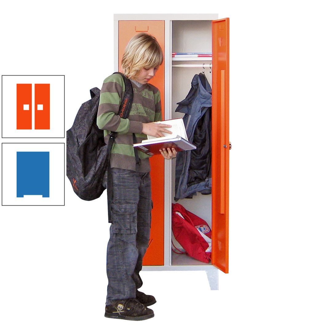Spindschrank f. Schulen - mit Füßen - Höhe 1.600 mm - 3 Abteile a 300 mm - Drehriegel - anthrazitgrau