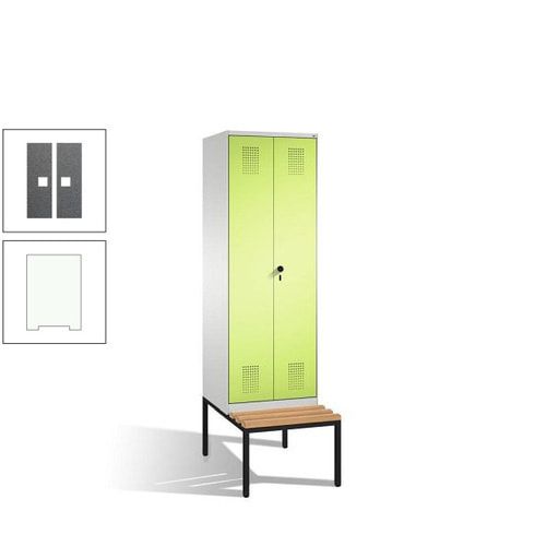 Doppel-Spind, Garderobenschrank, Buche Sitzbank untergebaut, 2 Abteile a 300 mm, Korpus anthrazitgrau, Tür anthrazitgrau, 2.090 x 600 x 815 mm (HxBxT)