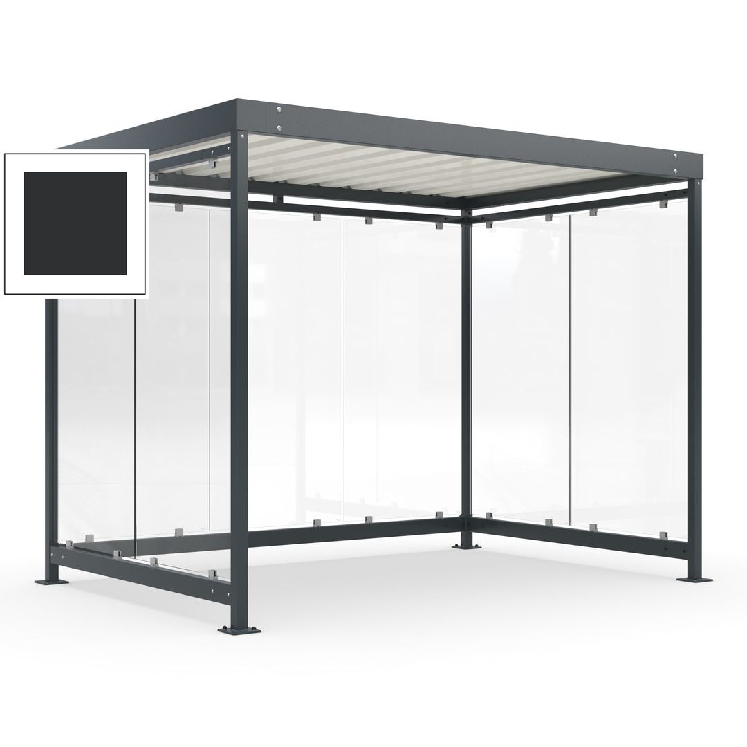 Raucherunterstand, Bausatz, Fahrgastunterstand, Bushaltestelle, 2.510 x 3.180 x 2.165 mm (HxBxT), 7 Wände, Achatgrau