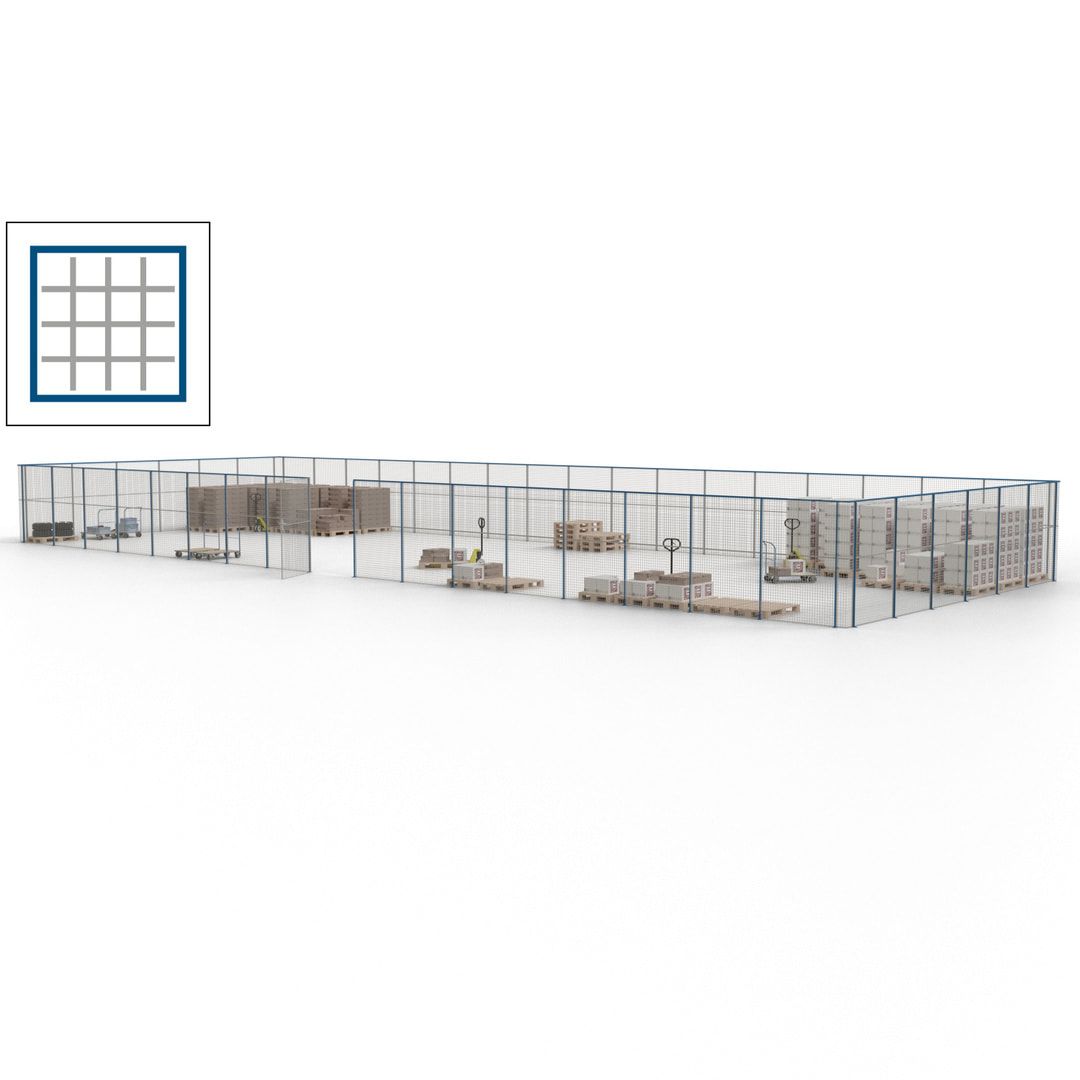 Maschinen Schutzgitter - Hallentrennwand - Sicherheitszaun - Tür - 69 m - 2.200 x 19.900 x 15.400 mm (HxBxT) - enzianblau