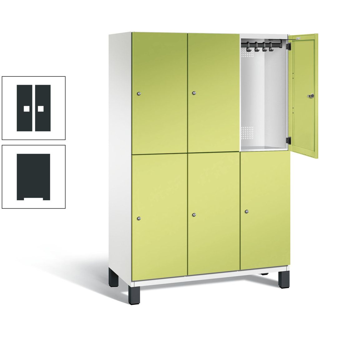 Fächerschrank, Stahlschrank, doppelstöckig, 6 Fächer, Füße, Korpus anthrazitgrau, Tür anthrazitgrau, 1.980 x 1.200 x 525 mm (HxBxT)