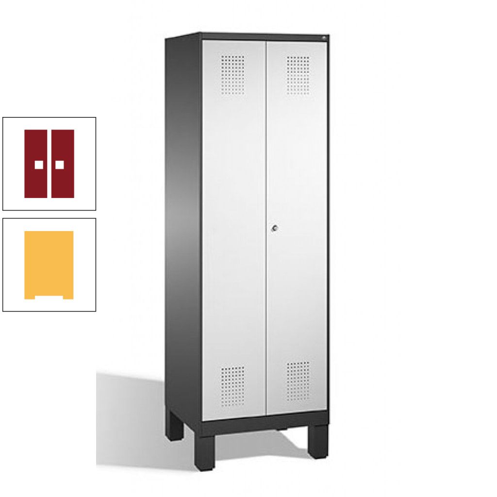 Doppel-Spind, Doppeltüren, Garderobenschrank mit Füßen, 2 Abteile a 300 mm, Korpus anthrazitgrau, Tür anthrazitgrau, 1.850 x 600 x 500 mm (HxBxT)