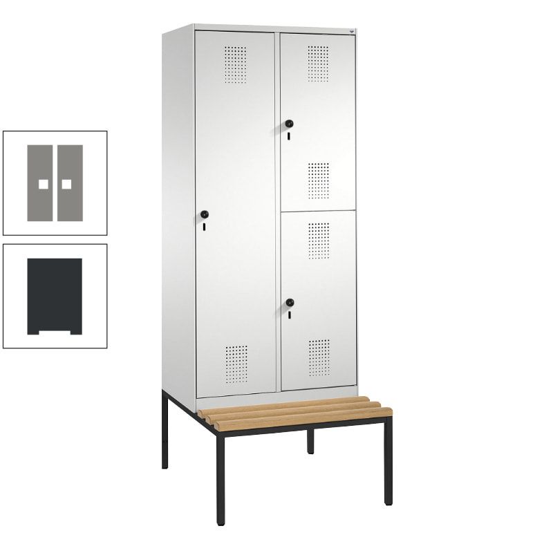 Garderobenschrank, Spind ein- und doppelstöckig Sitzbank, 2 Abteile, 3 Fächer, 2.090 x 800 x 500 mm (HxBxT), Front anthrazitgrau, Korpus anthrazitgrau
