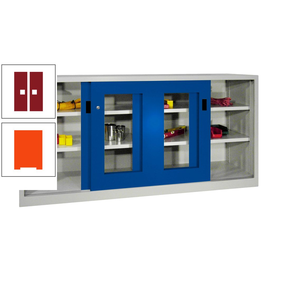 Schiebetürenschrank - Sichtfenstertüren - 1.000x2.000x400 mm (HxBxT) - 4 Böden, gepulvert - Zylinderschloss - anthrazitgrau