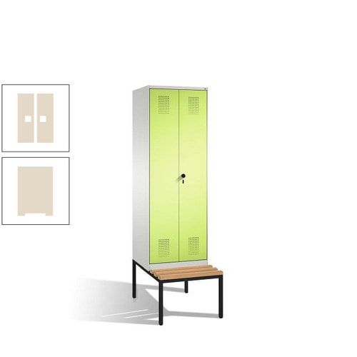 Doppel-Spind, Garderobenschrank, Buche Sitzbank untergebaut, 2 Abteile a 300 mm, Korpus anthrazitgrau, Tür anthrazitgrau, 2.090 x 600 x 815 mm (HxBxT)