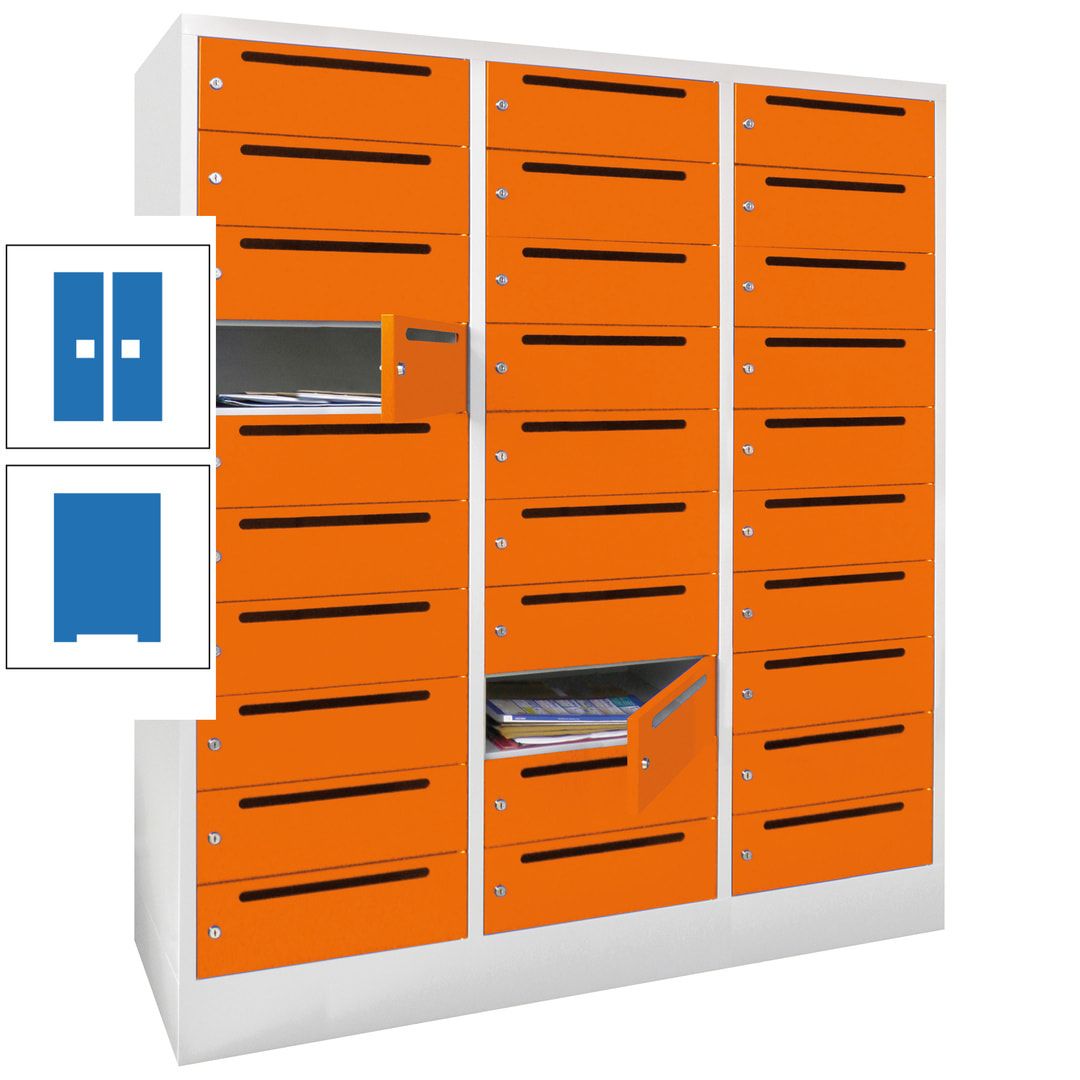 Postverteilerschrank, Schließfachschrank, 3 Abteile a 40 cm, 30 Fächer, 1.850 x 1.200 x 500 mm (HxBxT), Korpus anthrazitgrau, Front anthrazitgrau