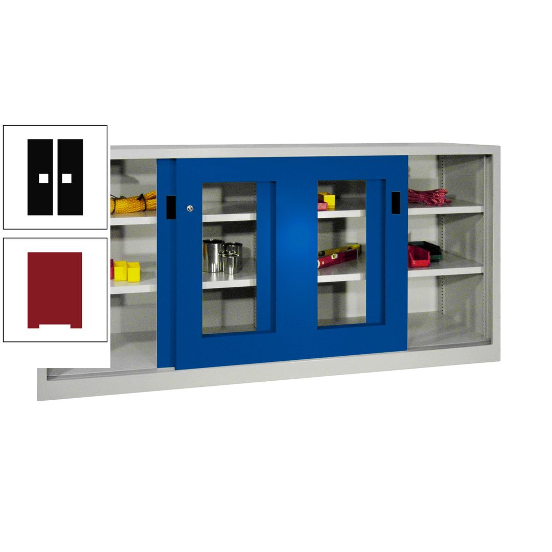 Schiebetürenschrank - Sichtfenstertüren - 1.000x2.000x400 mm (HxBxT) - 4 Böden, gepulvert - Zylinderschloss - anthrazitgrau