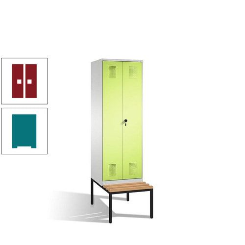 Doppel-Spind, Garderobenschrank, Buche Sitzbank untergebaut, 2 Abteile a 300 mm, Korpus anthrazitgrau, Tür anthrazitgrau, 2.090 x 600 x 815 mm (HxBxT)
