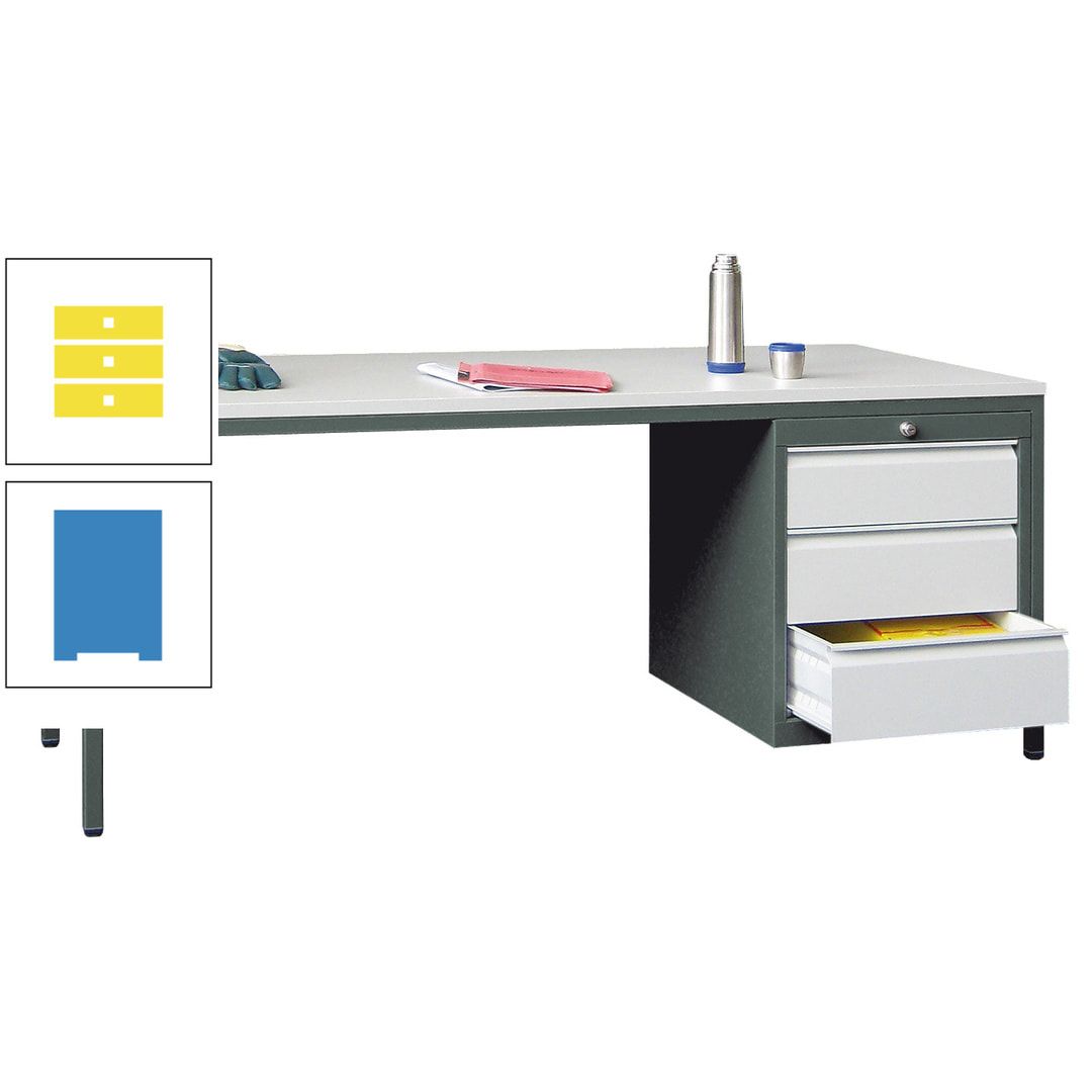 Meisterschreibtisch - 3 Schubladen 150 / 175 mm - 720 x 1.700 x 800 mm (HxBxT) - anthrazitgrau