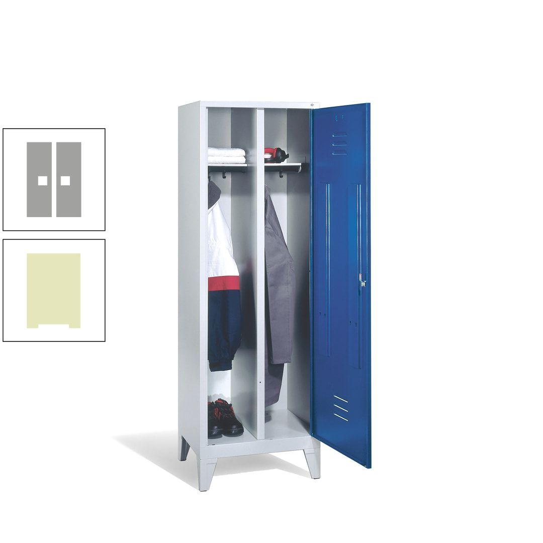 Doppel-Spind mit Großtür, Garderobenschrank mit Füßen, 2 Abteile a 300 mm, Korpus anthrazitgrau, Tür anthrazitgrau, 1.850 x 610 x 500 mm (HxBxT)