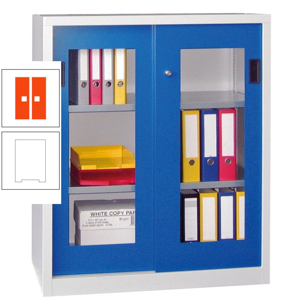 Schiebetürenschrank - Sichtfenstertüren - 1.000x1.000x400 mm (HxBxT) - 2 Böden, gepulvert - Zylinderschloss - anthrazitgrau