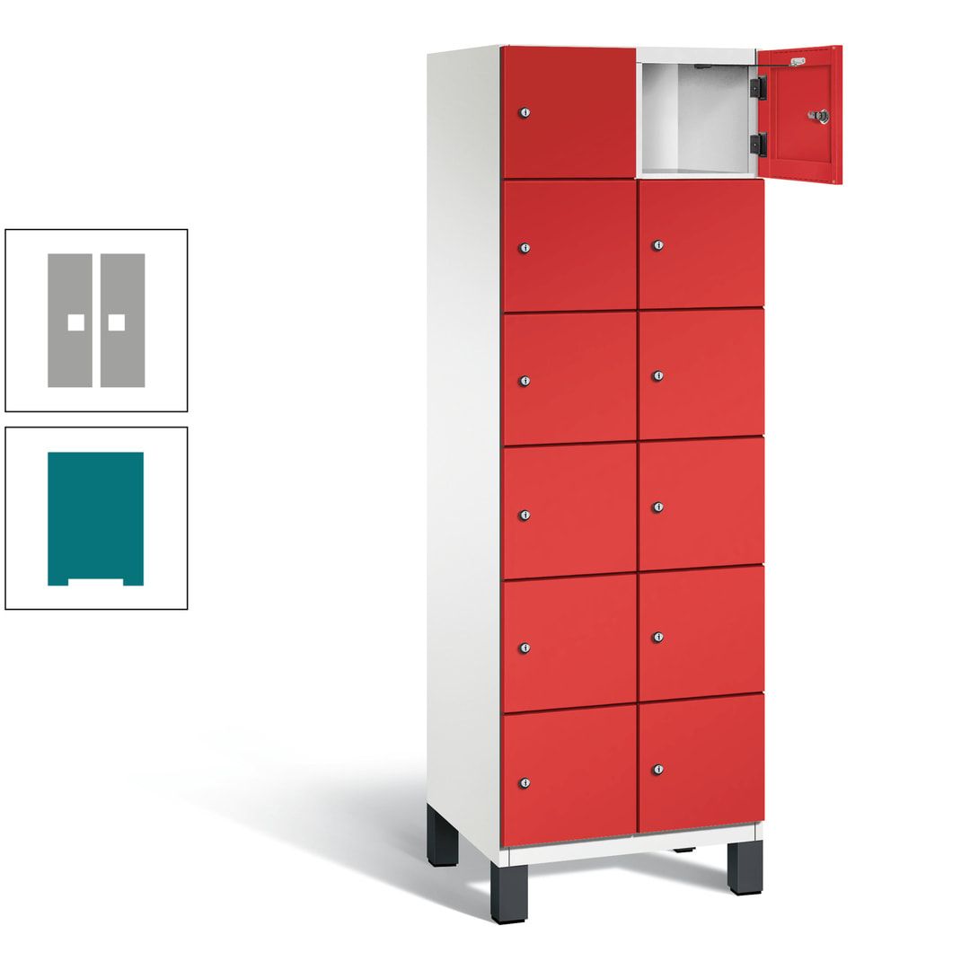 Fächerschrank, Stahlschrank, 12 Fächer, Türöffnungsbegrenzer, Füße, 1.980 x 600 x 525 mm (HxBxT), Korpus anthrazitgrau, Front anthrazitgrau