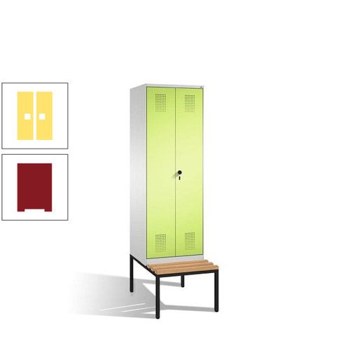 Doppel-Spind, Garderobenschrank, Buche Sitzbank untergebaut, 2 Abteile a 300 mm, Korpus anthrazitgrau, Tür anthrazitgrau, 2.090 x 600 x 815 mm (HxBxT)