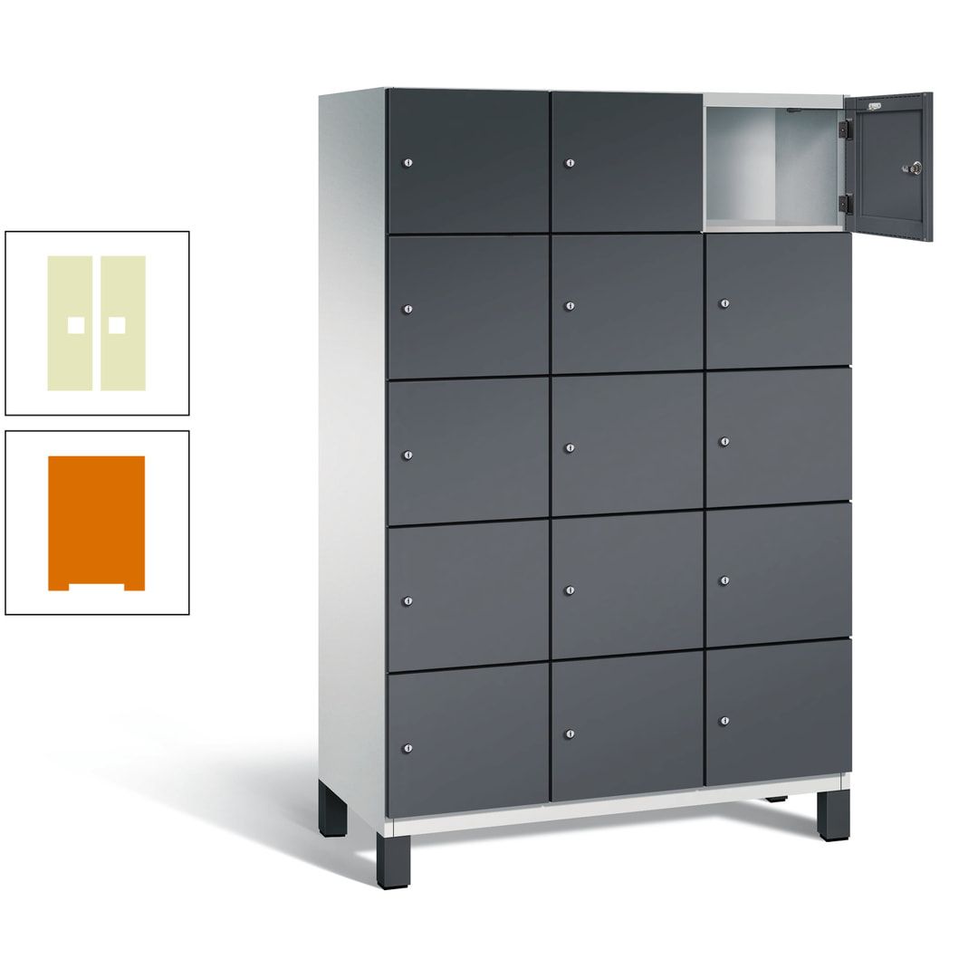 Fächerschrank, Stahlschrank, 15 Fächer, Türöffnungsbegrenzer, Füße, 1.980 x 1.200 x 525 mm (HxBxT), Korpus anthrazitgrau, Front anthrazitgrau