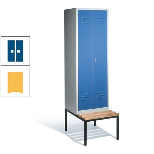 Doppel-Spindschrank, Buche Sitzbank untergebaut, 2 Abteile a 300 mm, Korpus lichtgrau, Tür anthrazitgrau, 2.090 x 610 x 815 mm (HxBxT)