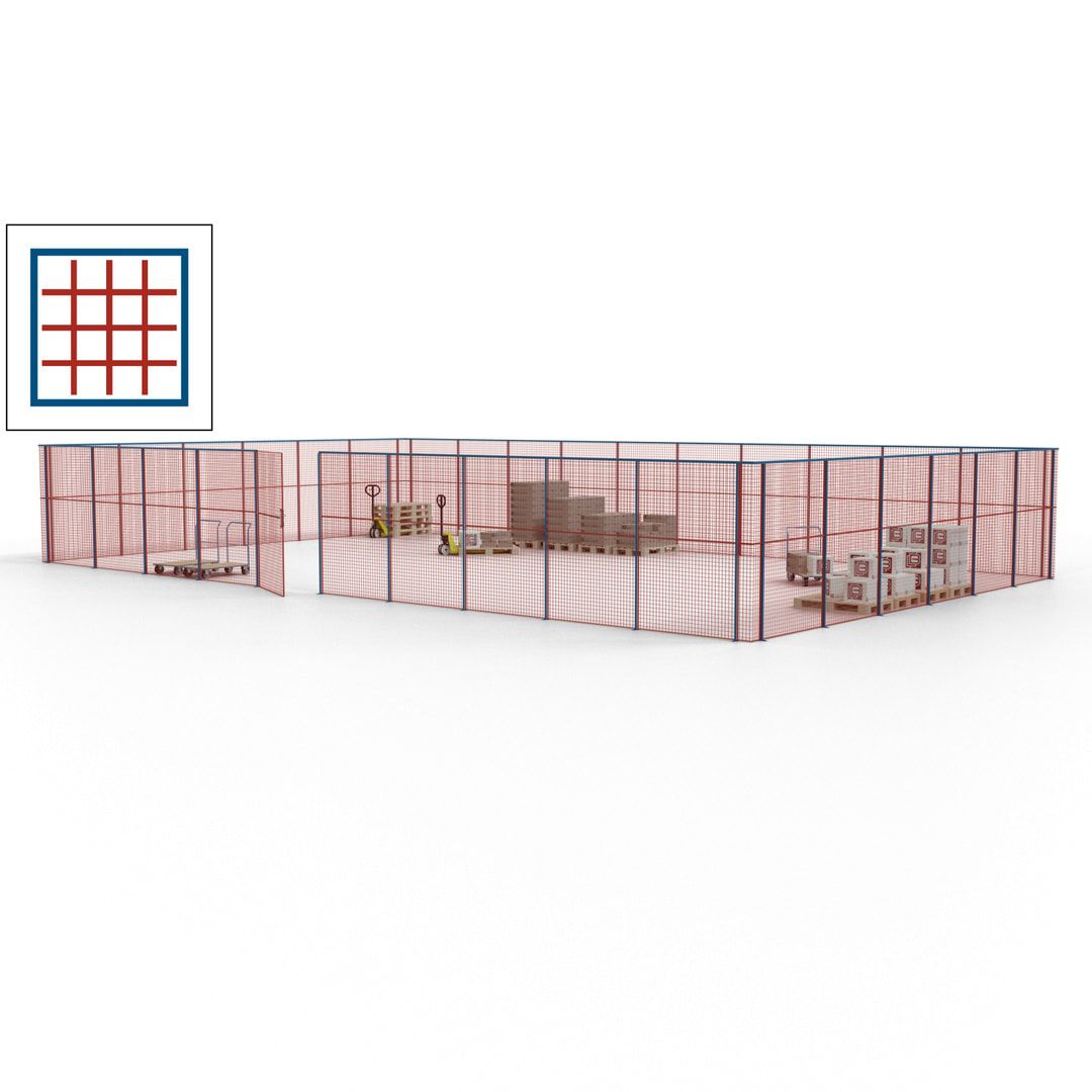 Maschinen Schutzgitter - Hallentrennwand - Sicherheitszaun - Tür - 48 m - 2.200 x 15.400 x 9.400 mm (HxBxT) - enzianblau