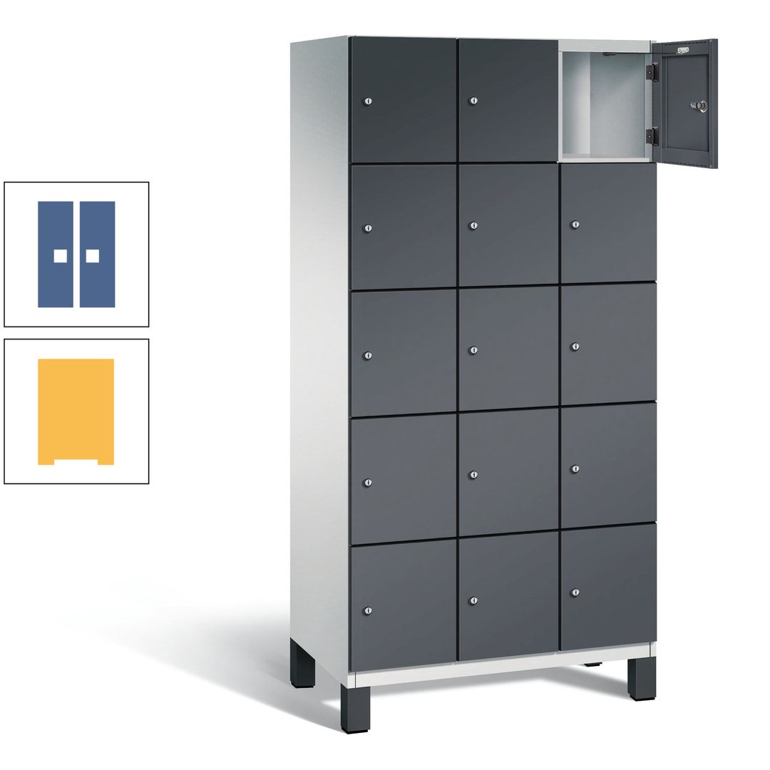 Fächerschrank, Stahlschrank, 15 Fächer, Türöffnungsbegrenzer, Füße, 1.980 x 900 x 525 mm (HxBxT), Korpus anthrazitgrau, Front anthrazitgrau