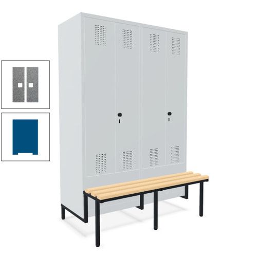 Doppel-Spind, Garderobenschrank, Buche Sitzbank integriert, 4 Abteile 300 mm, Korpus anthrazitgrau, Tür anthrazitgrau, 1.850 x 1.200 x 815 mm (HxBxT)