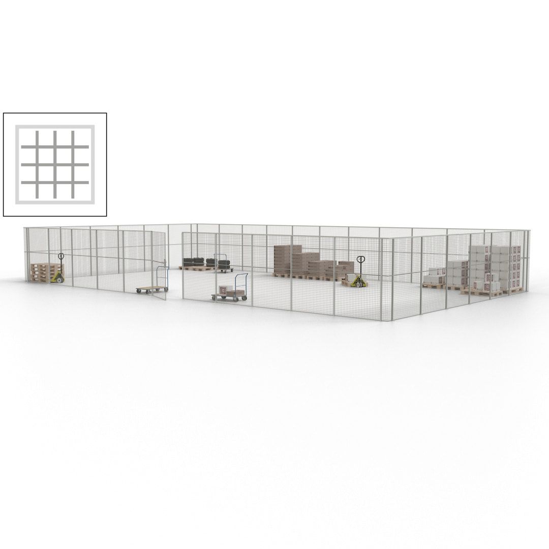 Maschinen Schutzgitter - Hallentrennwand - Sicherheitszaun - Tür - 51 m - 2.200 x 16.900 x 9.400 mm (HxBxT) - enzianblau