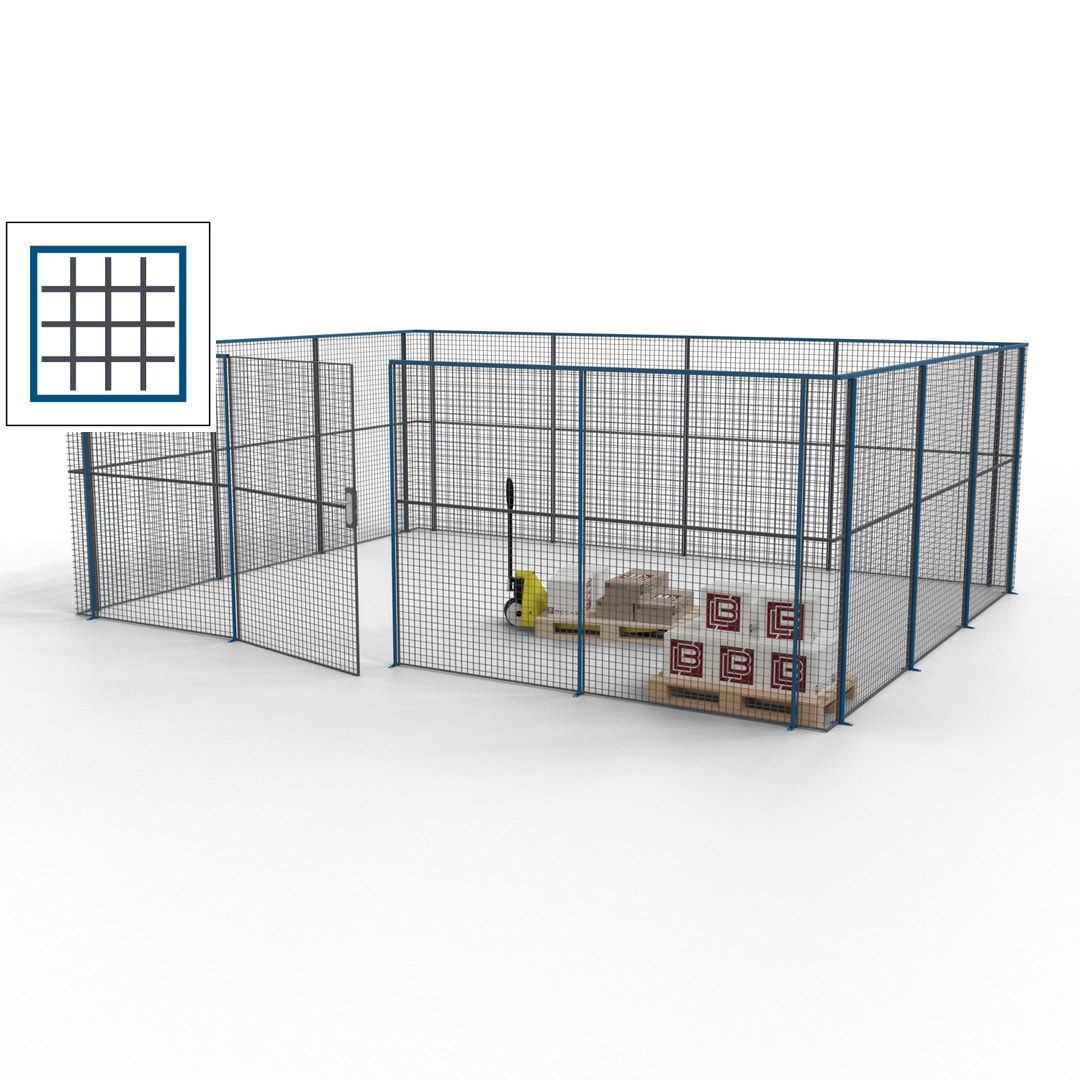 Maschinen Schutzgitter - Hallentrennwand - Sicherheitszaun - Tür - 21 m - 2.200 x 6.400 x 4.900 mm (HxBxT) - enzianblau