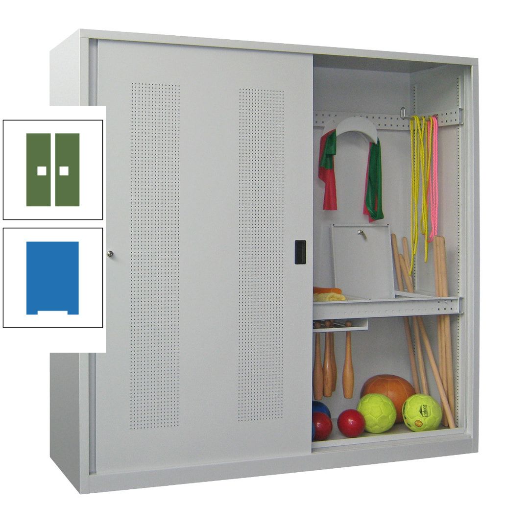 Ballschrank - Schiebetüren mit Lochfeld - Trennwand - 1.950x2.000x600 mm (HxBxT) - anthrazitgrau