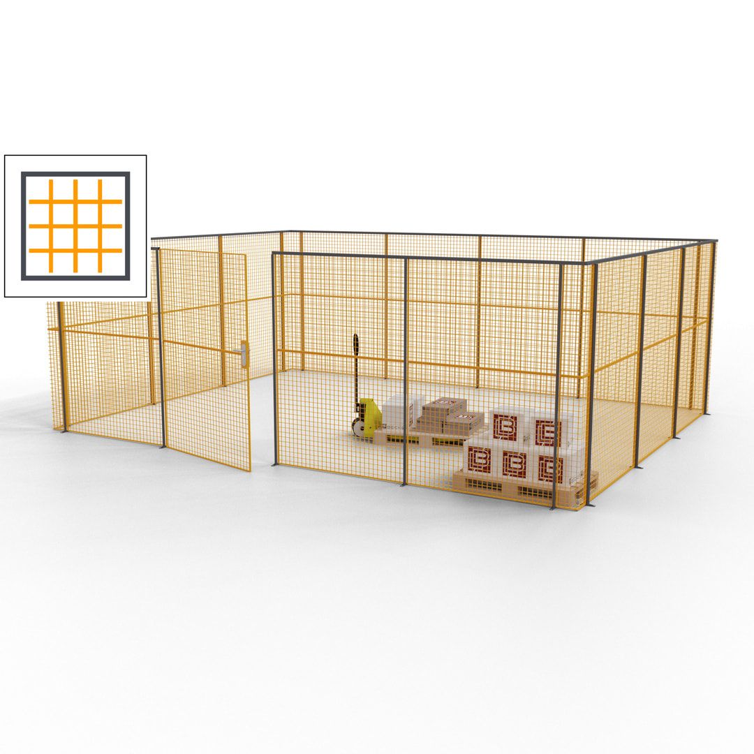 Maschinen Schutzgitter - Hallentrennwand - Sicherheitszaun - Tür - 21 m - 2.200 x 6.400 x 4.900 mm (HxBxT) - enzianblau