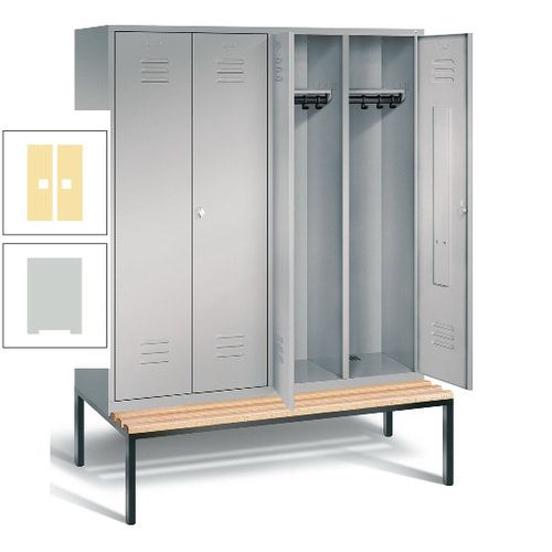 Doppel-Spindschrank, Buche Sitzbank untergebaut, 4 Abteile a 400 mm, Korpus lichtgrau, Tür anthrazitgrau, 2.090 x 1.590 x 815 mm (HxBxT)