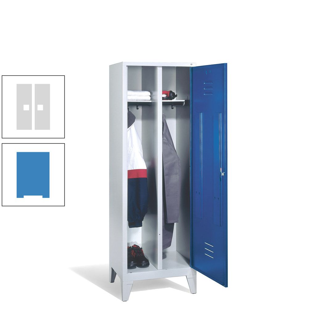 Doppel-Spind mit Großtür, Garderobenschrank mit Füßen, 2 Abteile a 300 mm, Korpus anthrazitgrau, Tür anthrazitgrau, 1.850 x 610 x 500 mm (HxBxT)