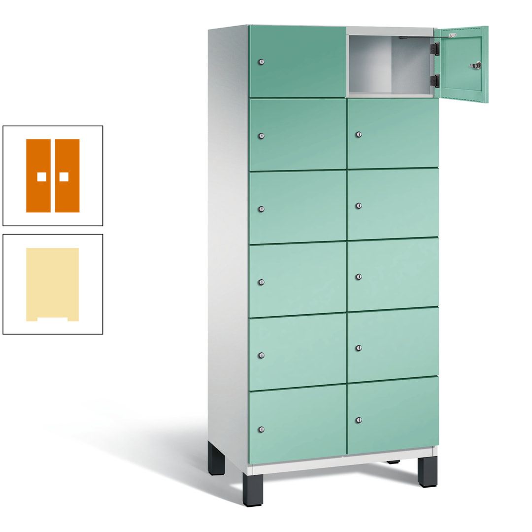 Fächerschrank, Stahlschrank, 12 Fächer, Türöffnungsbegrenzer, Füße, 1.980 x 800 x 525 mm (HxBxT), Korpus anthrazitgrau, Front anthrazitgrau