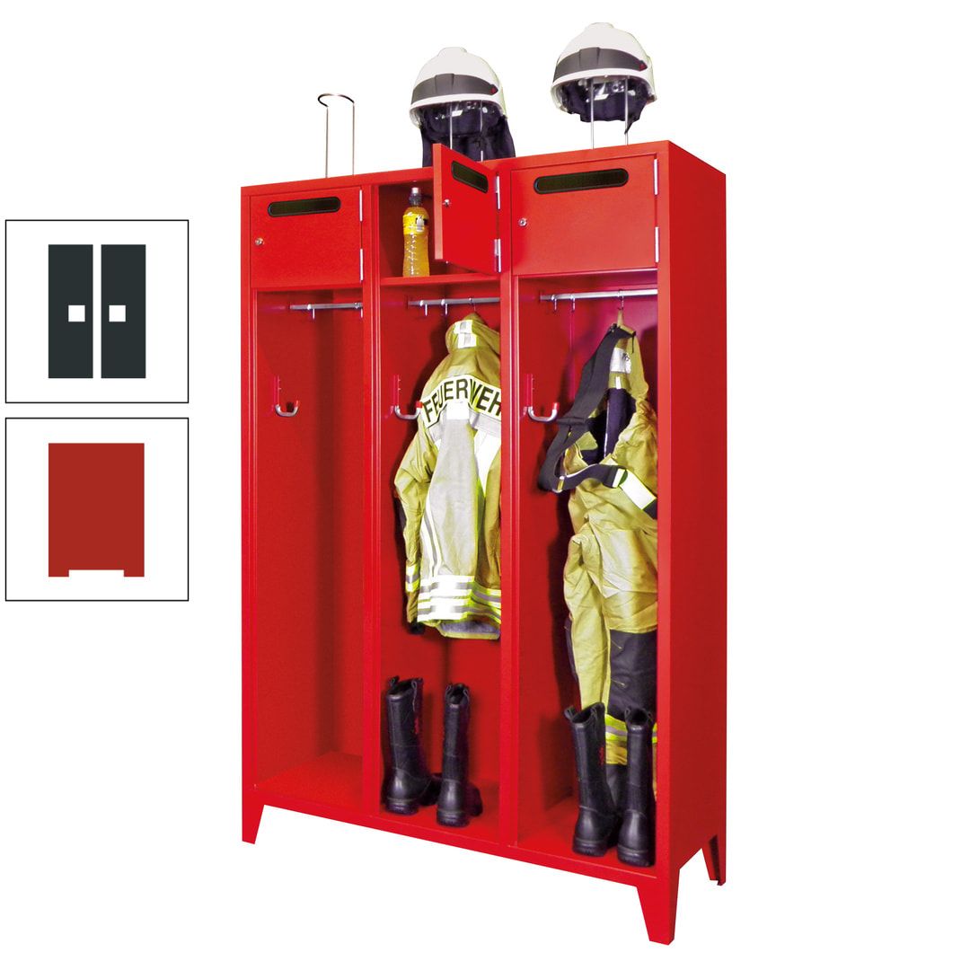 Feuerwehrschrank - 3 Abteile - Ablagefach mit Tür, Einwurfschlitz - 2.100 x 1.230 x 500 mm (HxBxT) - anthrazitgrau