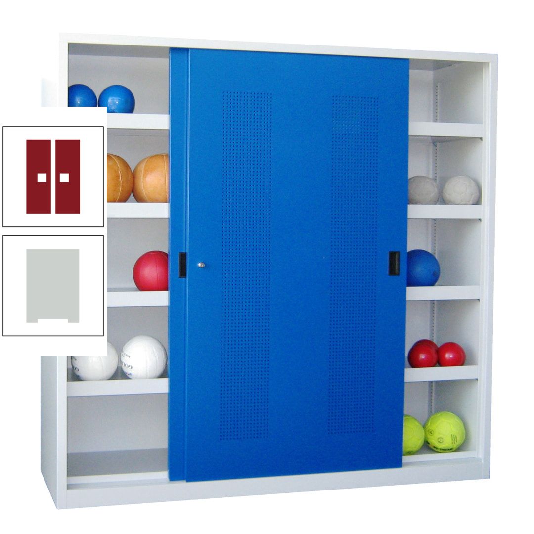 Ballschrank - Schiebetüren mit Lochfeld - Trennwand - 8 Böden - 1.950x2.000x600 mm (HxBxT) - anthrazitgrau