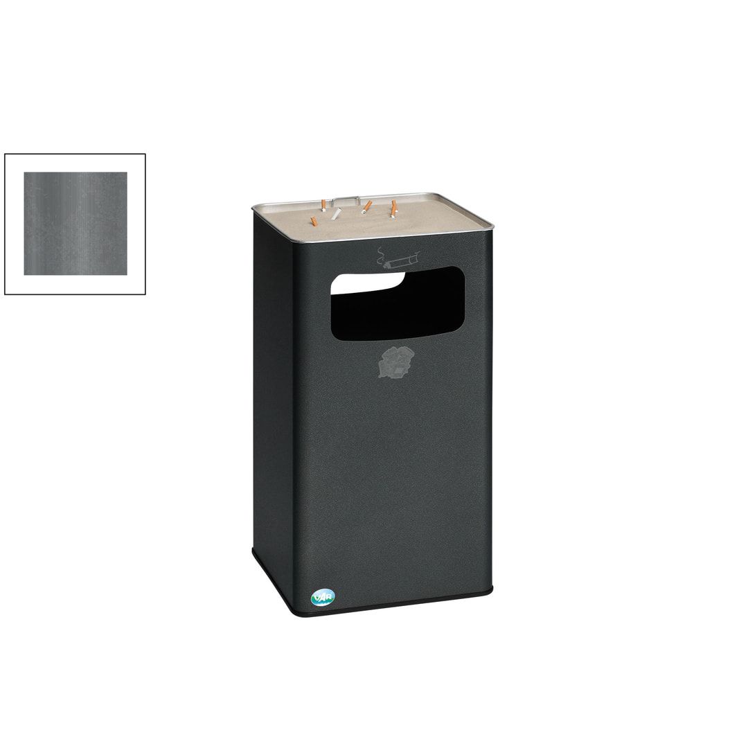 Abfallsammler mit Ascher - viereckig - Volumen 96 l - 755 x 430 x 430 mm (HxBxT) - Antik silber