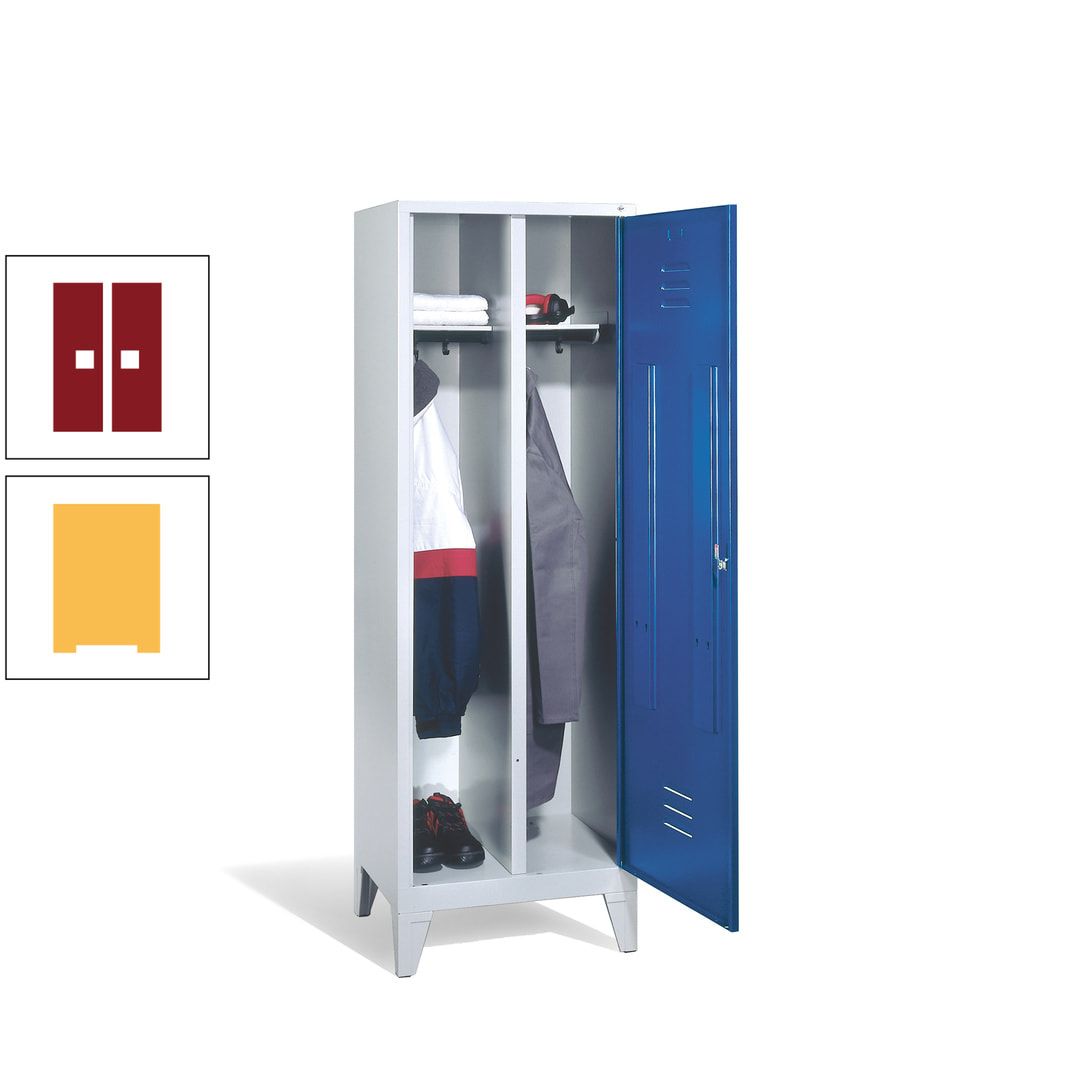 Doppel-Spind mit Großtür, Garderobenschrank mit Füßen, 2 Abteile a 300 mm, Korpus anthrazitgrau, Tür anthrazitgrau, 1.850 x 610 x 500 mm (HxBxT)