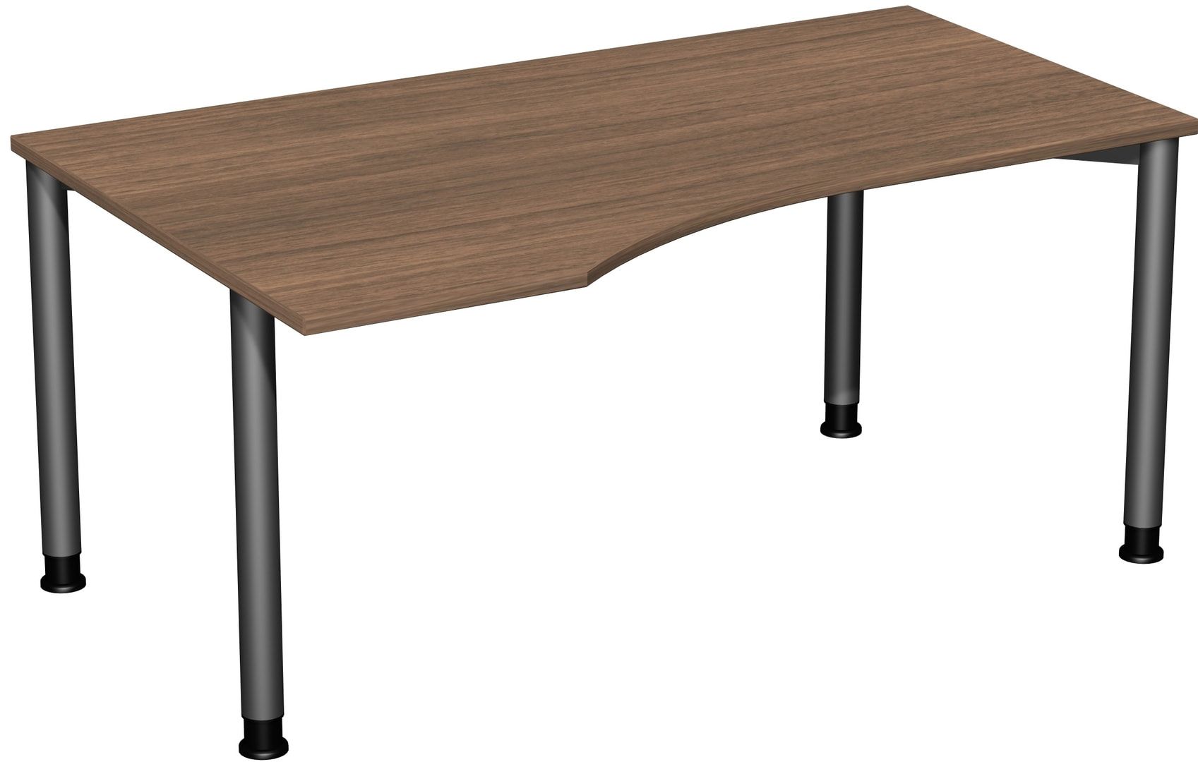 Eckschreibtisch mit einseitig verkürzten Füßen, 4-Fuß Flex, Ecke links, Höhe 680-800 mm, 1.600 x 1.000 mm (BxT), Gestell anthrazit, Ahorn