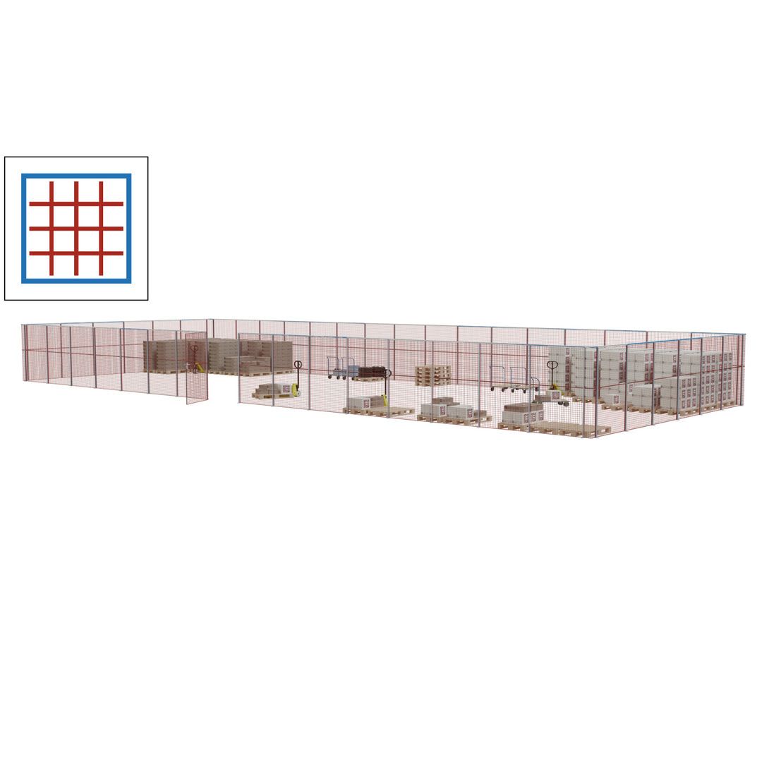 Maschinen Schutzgitter - Hallentrennwand - Sicherheitszaun - Tür - 66 m - 2.200 x 24.400 x 9.400 mm (HxBxT) - enzianblau