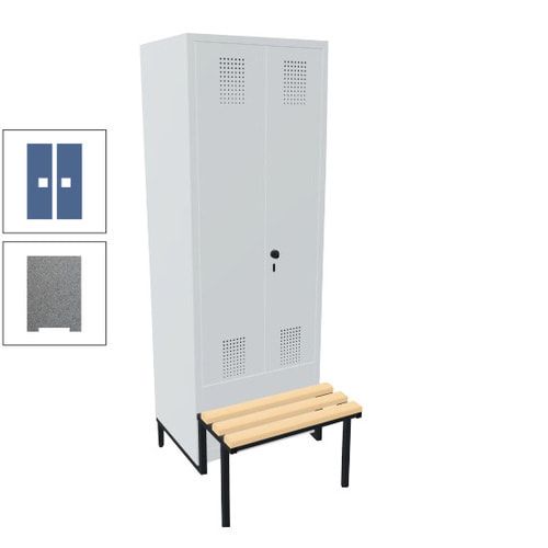 Doppel-Spind, Garderobenschrank, Buche Sitzbank integriert, 2 Abteile a 400 mm, Korpus anthrazitgrau, Tür anthrazitgrau, 1.850 x 800 x 815 mm (HxBxT)