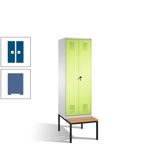 Doppel-Spind, Garderobenschrank, Buche Sitzbank untergebaut, 2 Abteile a 300 mm, Korpus anthrazitgrau, Tür anthrazitgrau, 2.090 x 600 x 815 mm (HxBxT)