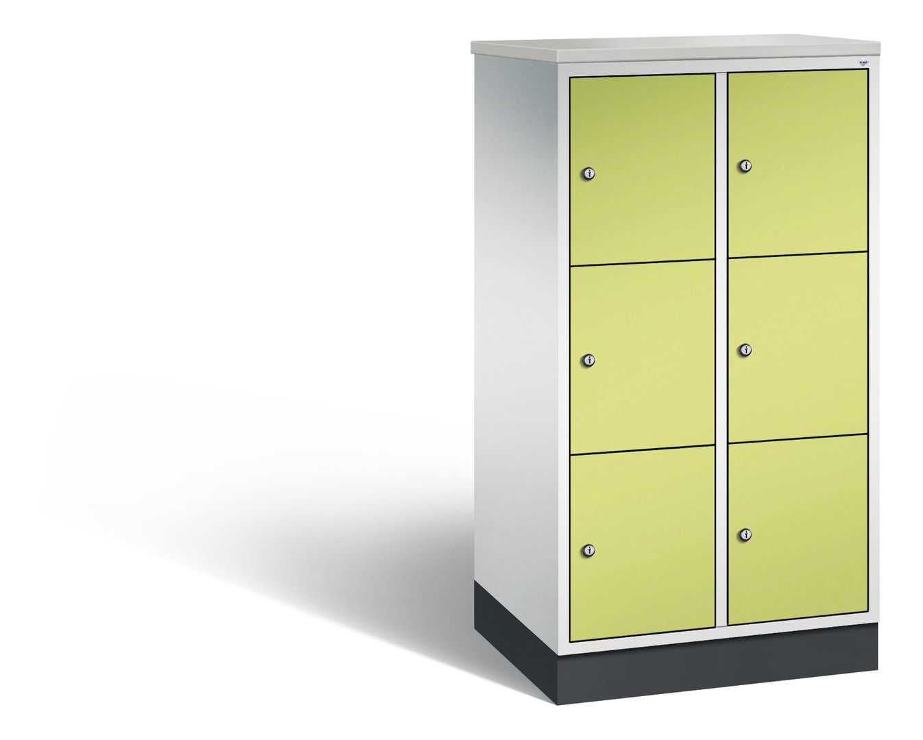 Schließfachschrank, Fächerschrank, 2 Abteile, 6 Fächer, Zylinderschloss, 1.250 x 620 x 500 mm (HxBxT), Korpus Fernblau, Tür anthrazitgrau