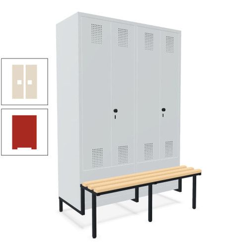 Doppel-Spind, Garderobenschrank, Buche Sitzbank integriert, 4 Abteile 300 mm, Korpus anthrazitgrau, Tür anthrazitgrau, 1.850 x 1.200 x 815 mm (HxBxT)