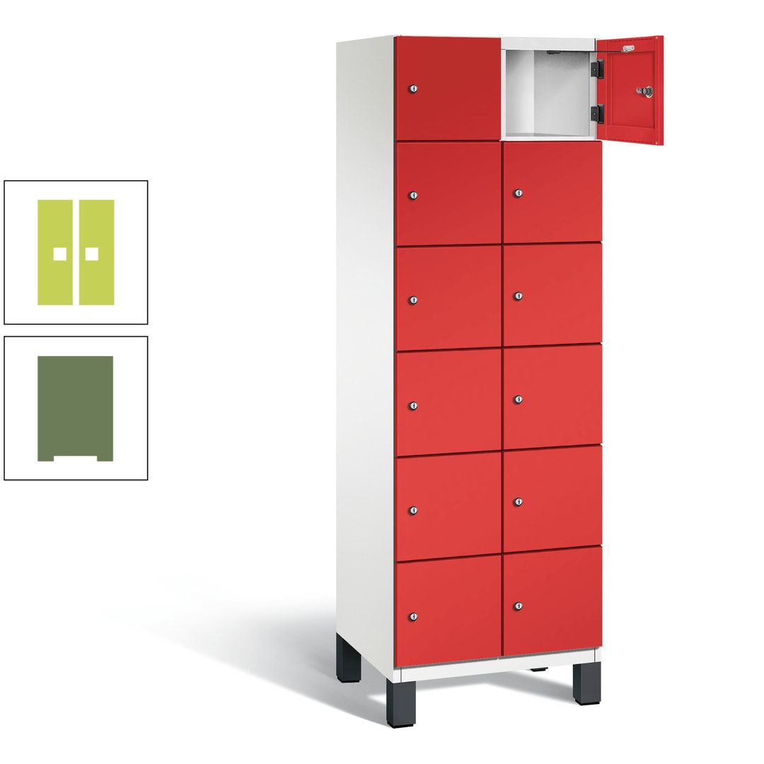 Fächerschrank, Stahlschrank, 12 Fächer, Türöffnungsbegrenzer, Füße, 1.980 x 600 x 525 mm (HxBxT), Korpus anthrazitgrau, Front anthrazitgrau